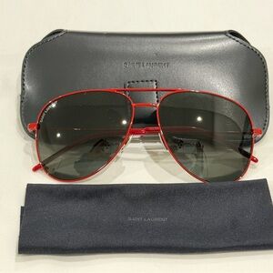 Saint Laurent Red Frame Aviator Sunglasses